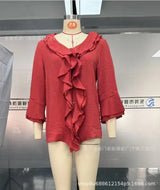 Women Ruffle Button Knit Cardigan