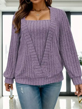 Women Plus Size Ribbed Sweatshirt Casual Long Sleeve