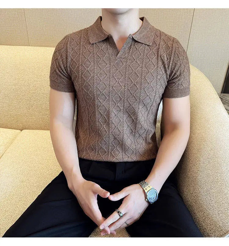 Men Polo Collar Slim Fit Knit Sweater