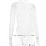 Women's Knitted Rhinestone Long Sleeve Bodysuit – Sexy Y2K Outfit