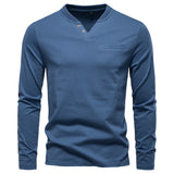 Men Cotton Henley Long Tee