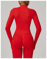 Ribbed Women's Yoga Jacket – Long Sleeve Standing Collar Fitness Top