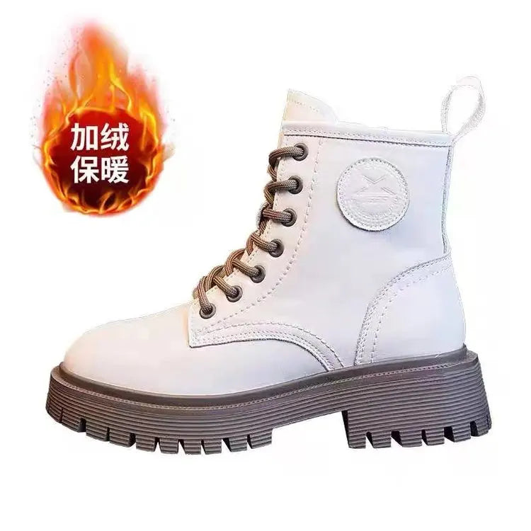 Women Motorcycle Style Ankle Boots – Thick Sole Leather Plus Velvet