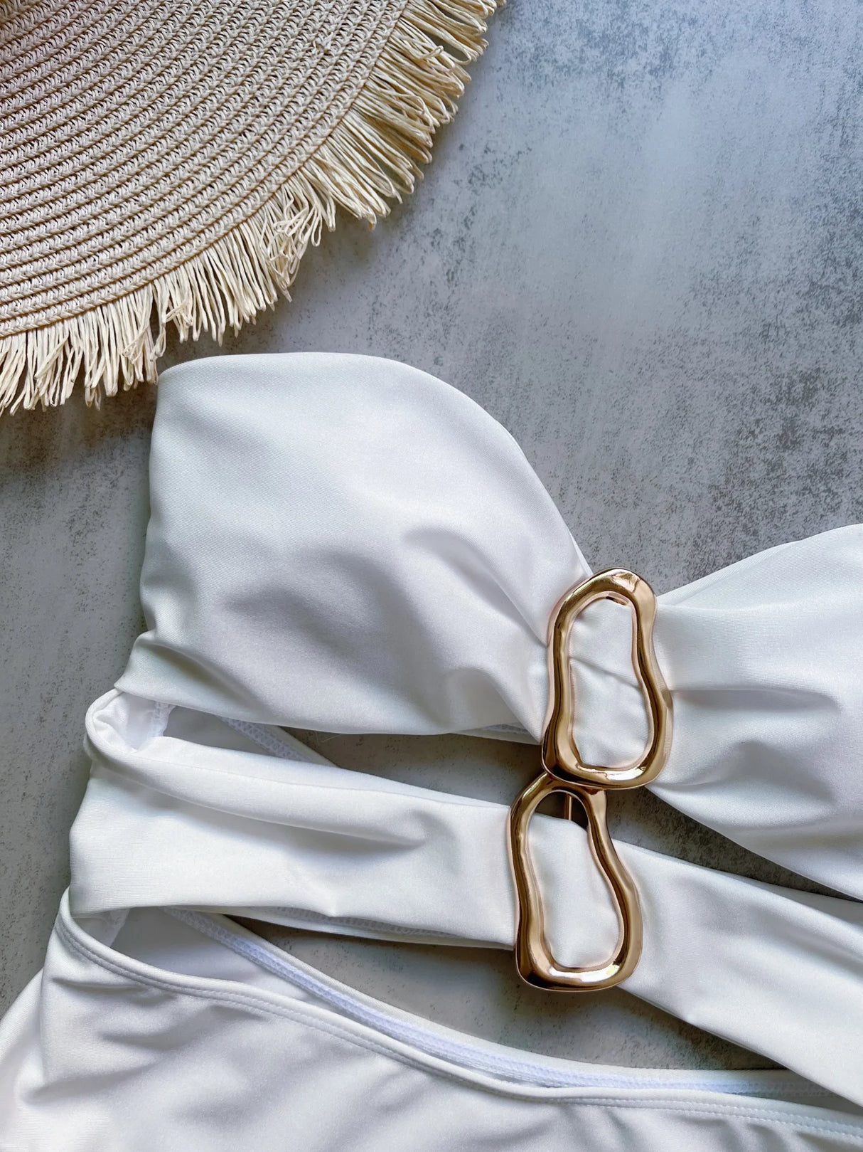 Women Metal Ring Bandeau Swimsuit