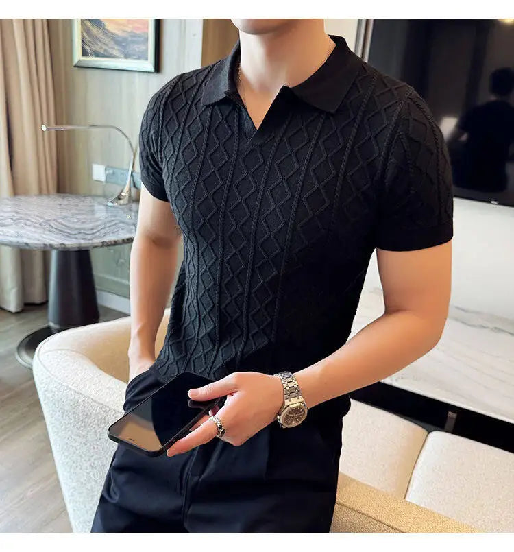 Men Polo Collar Slim Fit Knit Sweater