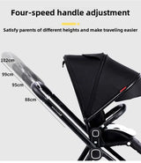 Highview Baby Stroller with four-speed handle adjustment for varying heights, enhancing comfort for parents during travel.