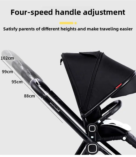Highview Baby Stroller with four-speed handle adjustment for varying heights, enhancing comfort for parents during travel.