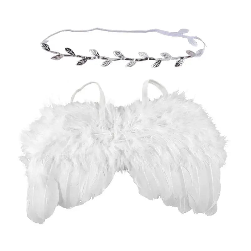 Baby angel wing costume set with headband for newborn photography, perfect for 0-12 months photoshoots.