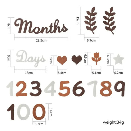 Baby milestone cards featuring soft felt shapes for tracking months and days, ideal for maternity and early childhood.