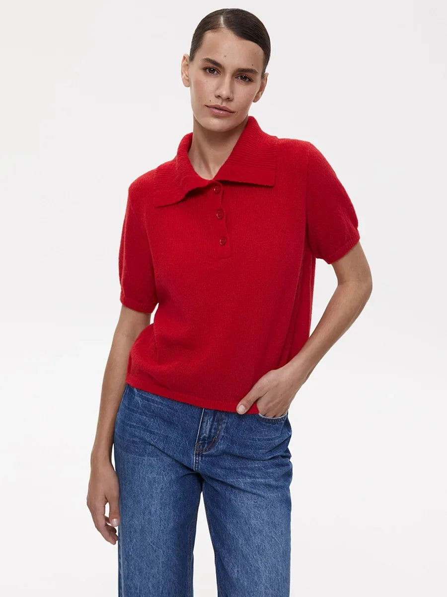 Women's Polo Collar Hollow Knit Sweater