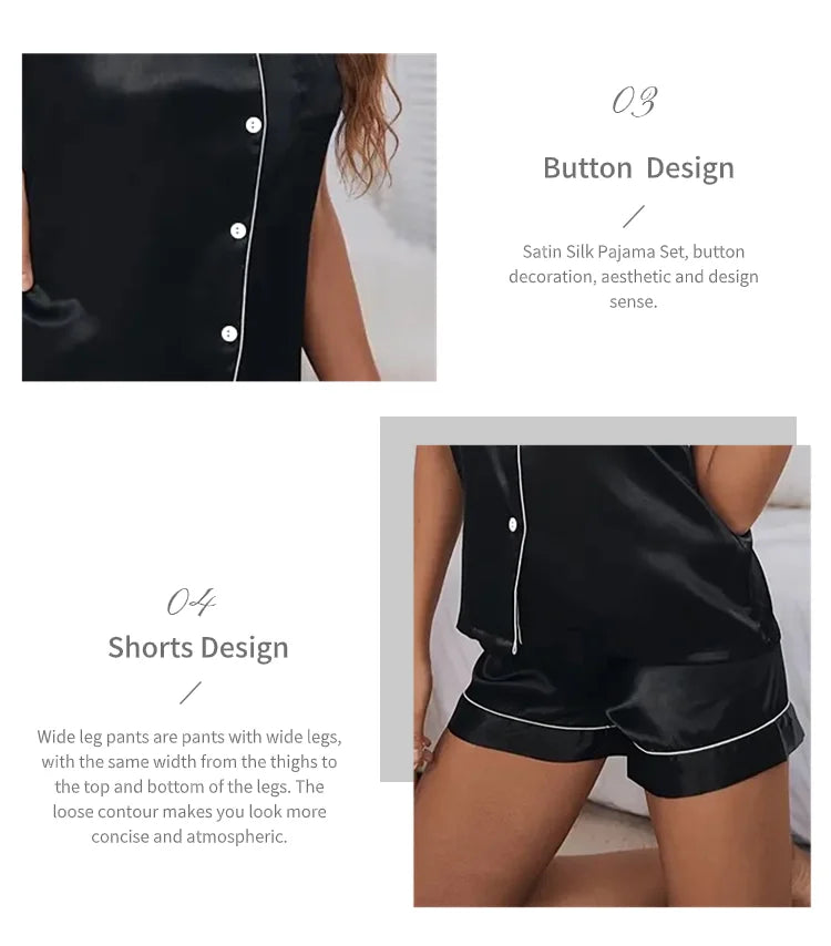 Women Satin Button Down Pajama Set