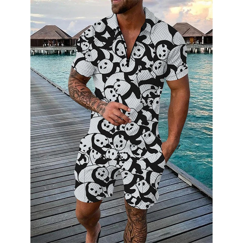 Men Cartoon Print Shorts Set