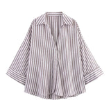 WideLine™ oversized striped shirt in summer white, loose fit design for women, casual and stylish blouse.