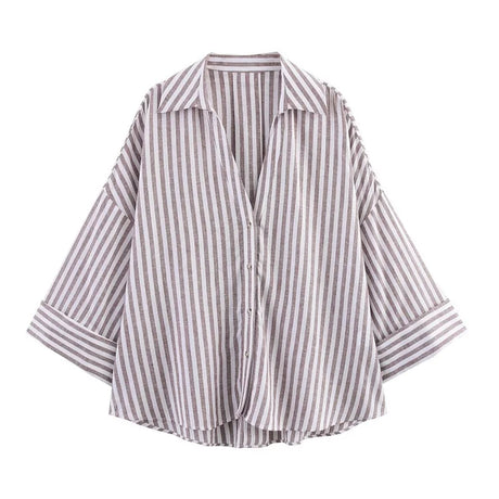 WideLine™ oversized striped shirt in summer white, loose fit design for women, casual and stylish blouse.