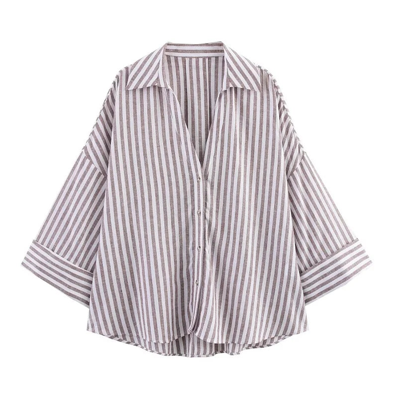 Women Striped Oversize Shirt Blouse