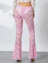 Women Lace Flare See-Through Pants