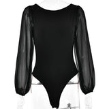 Women's Mesh Long Sleeve Bodysuit – Sexy Black White Bodycon Top