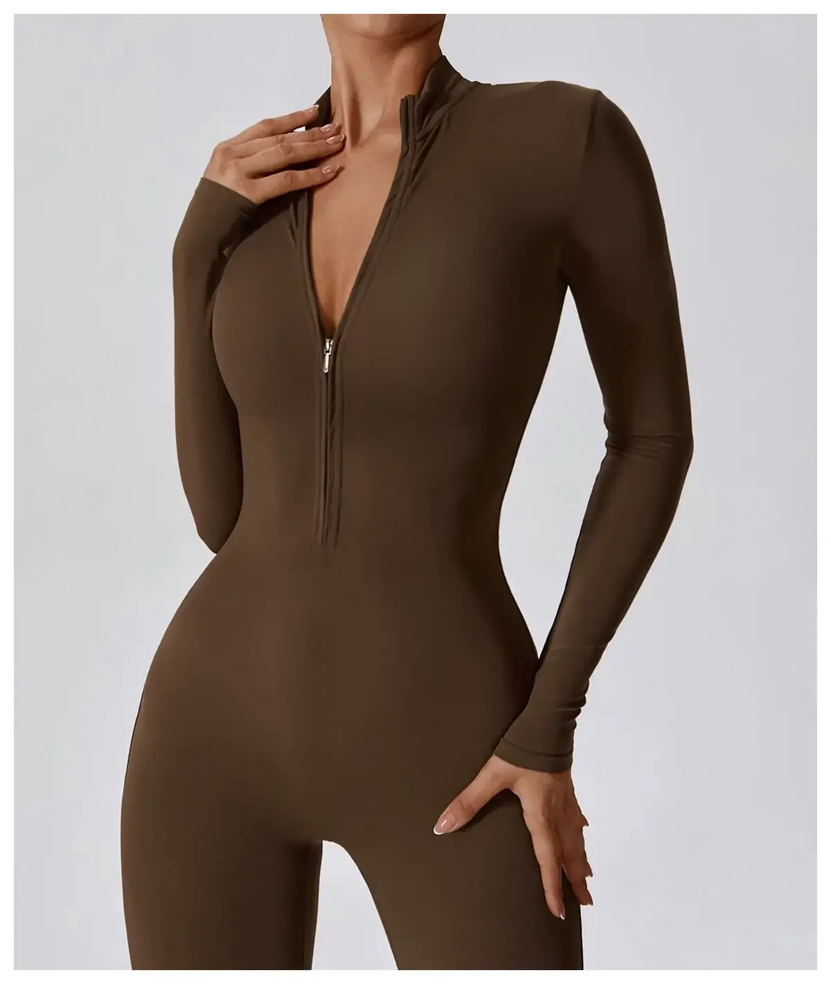 Women Fitness Zipper Long Sleeve Jumpsuit