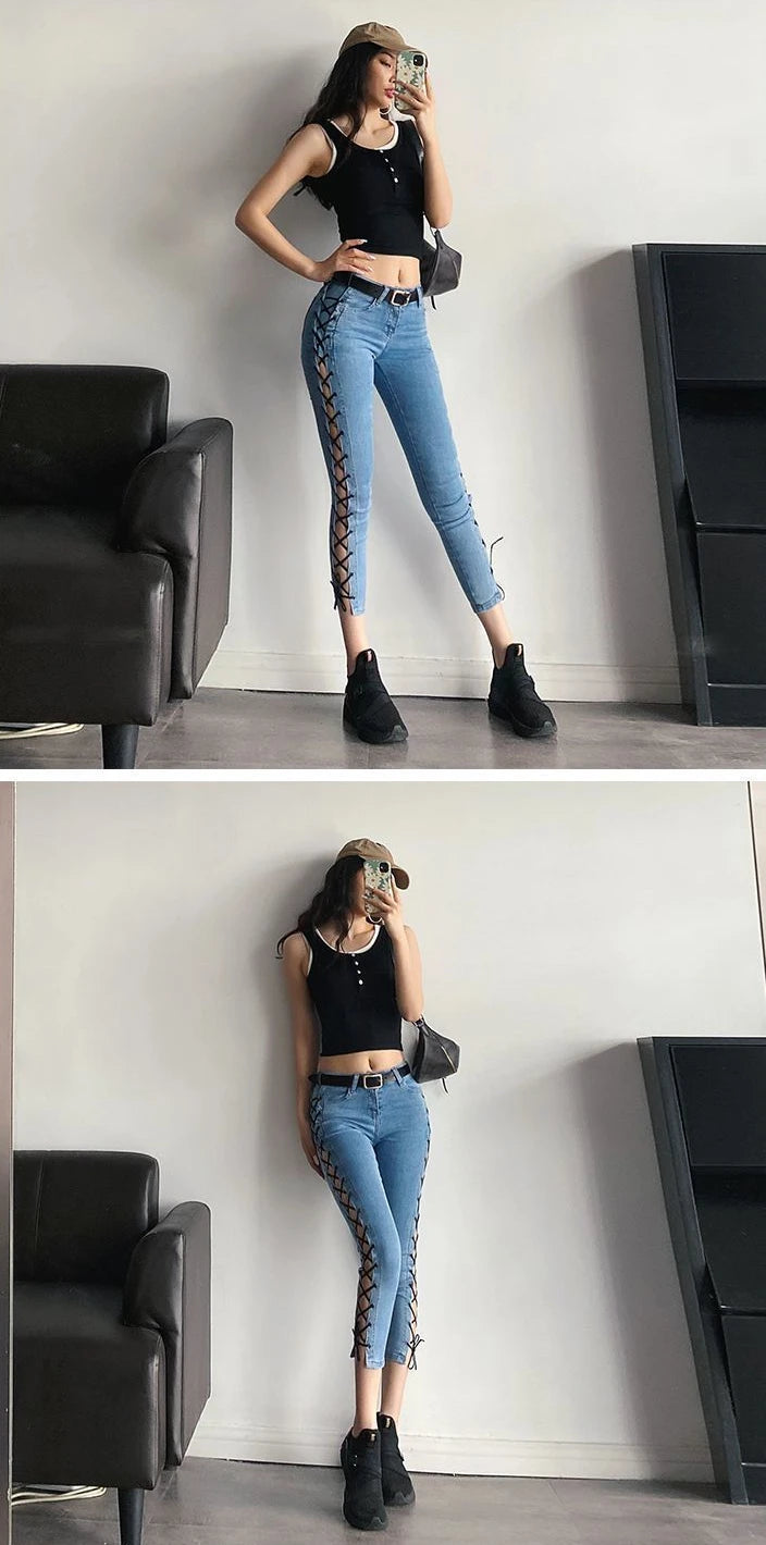 HippieFit™ – Slim Fit Denim Capris (Cropped, Pockets, Blue Basics)