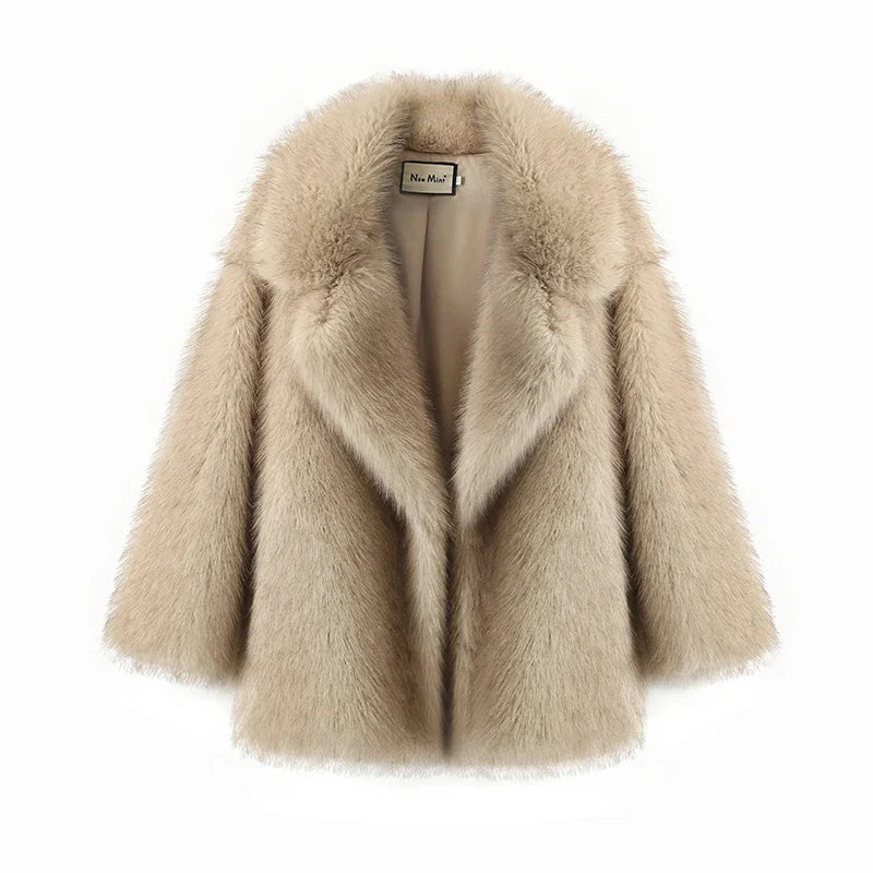 Neo Mint Gradient Faux Fur Oversized Women's Winter Coat