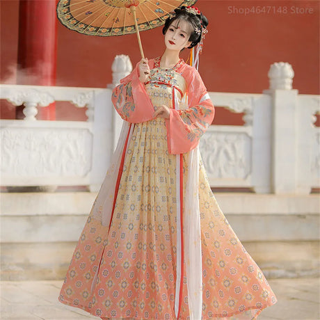 Tang Suits Hanfu women's Halloween cosplay dress, floral design, traditional style, perfect for festive celebrations.