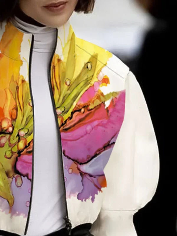 Floral High Neck Puff Sleeve Jacket