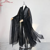Elegant women's black Hanfu stage costume with flowing sleeves and lightweight design, perfect for performances or cultural events.