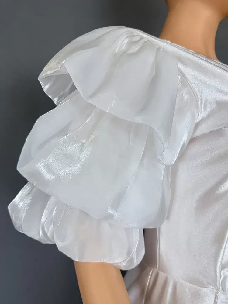 Women Satin Puff Sleeve Party Jumpsuit