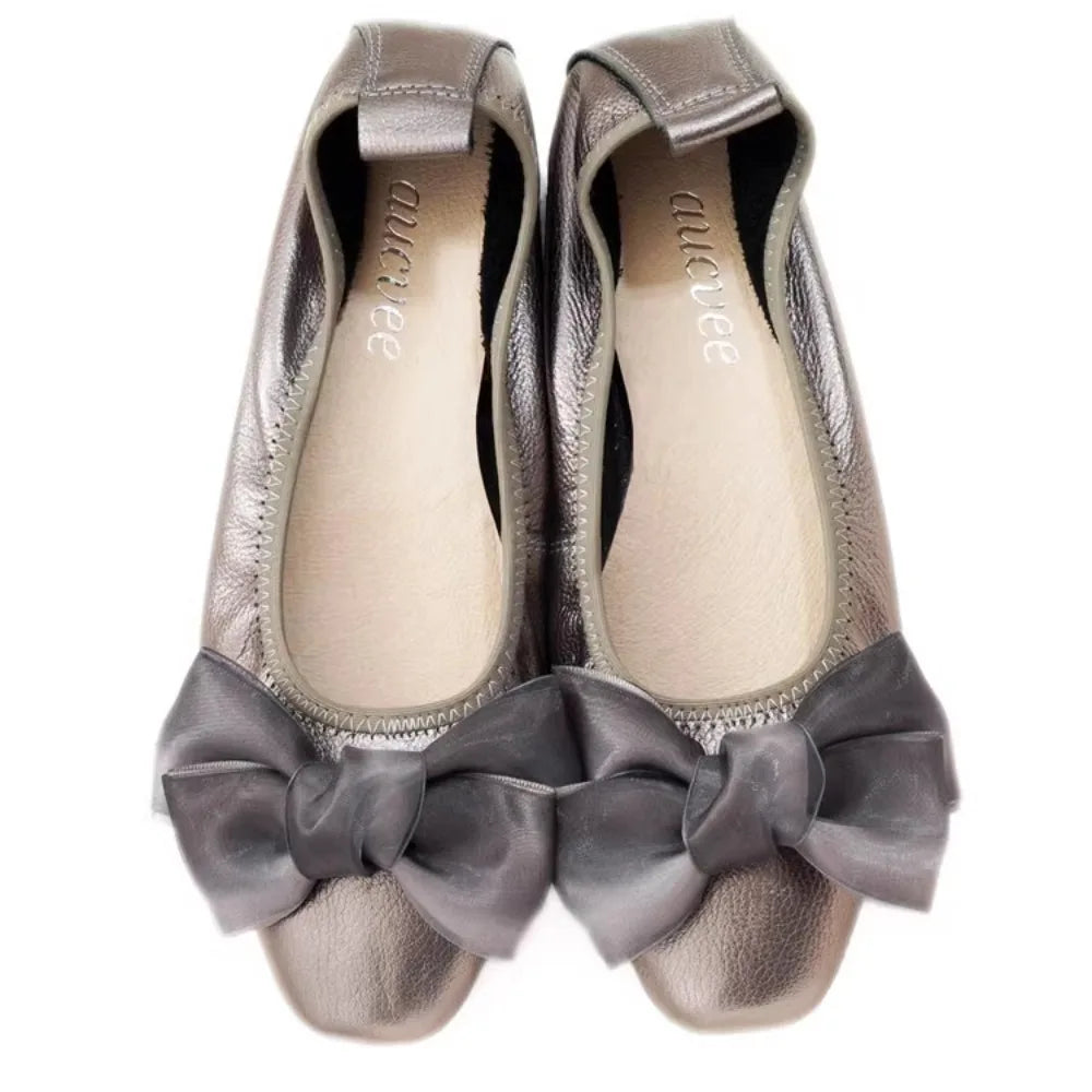 Women Leather Bowknot Slip-On Ballerina Flats