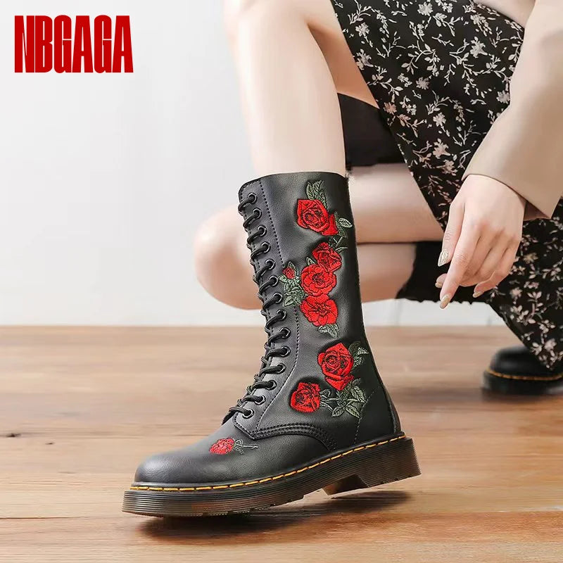 Women Mid Calf Boots Waterproof Warm Rain Shoes