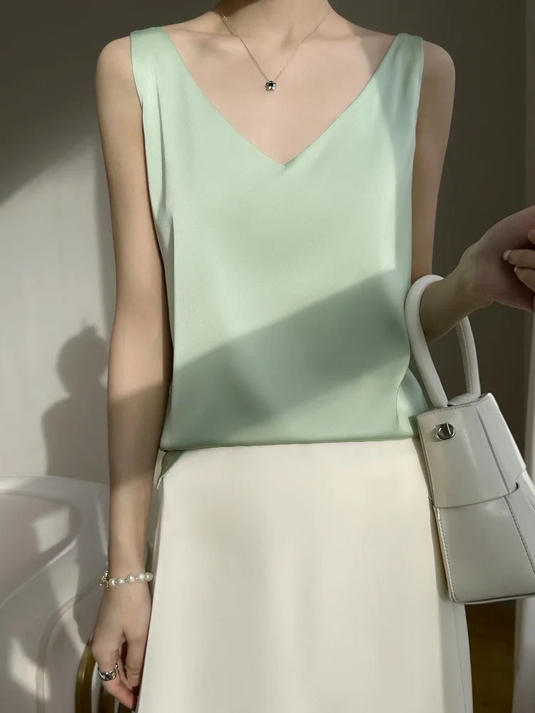 Korean Style V-Neck Solid Tank Top