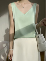 Korean Style V-Neck Solid Tank Top