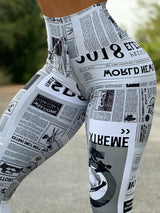 Women Newspaper Print Lifting Pants