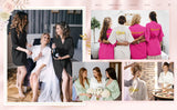 Group of women in stylish satin robes celebrating a wedding shower, showcasing various colors and designs.