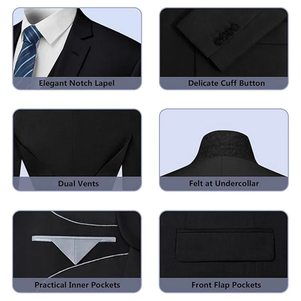 Men Slim Fit 3-Piece Formal Suit