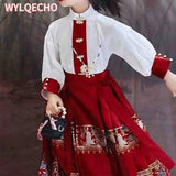 Summer Hanfu girls dress featuring embroidered skirt, elegant design with a stylish top, perfect for girls' traditional wear.