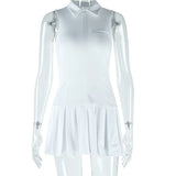 Women’s White Lapel Pleated Dress