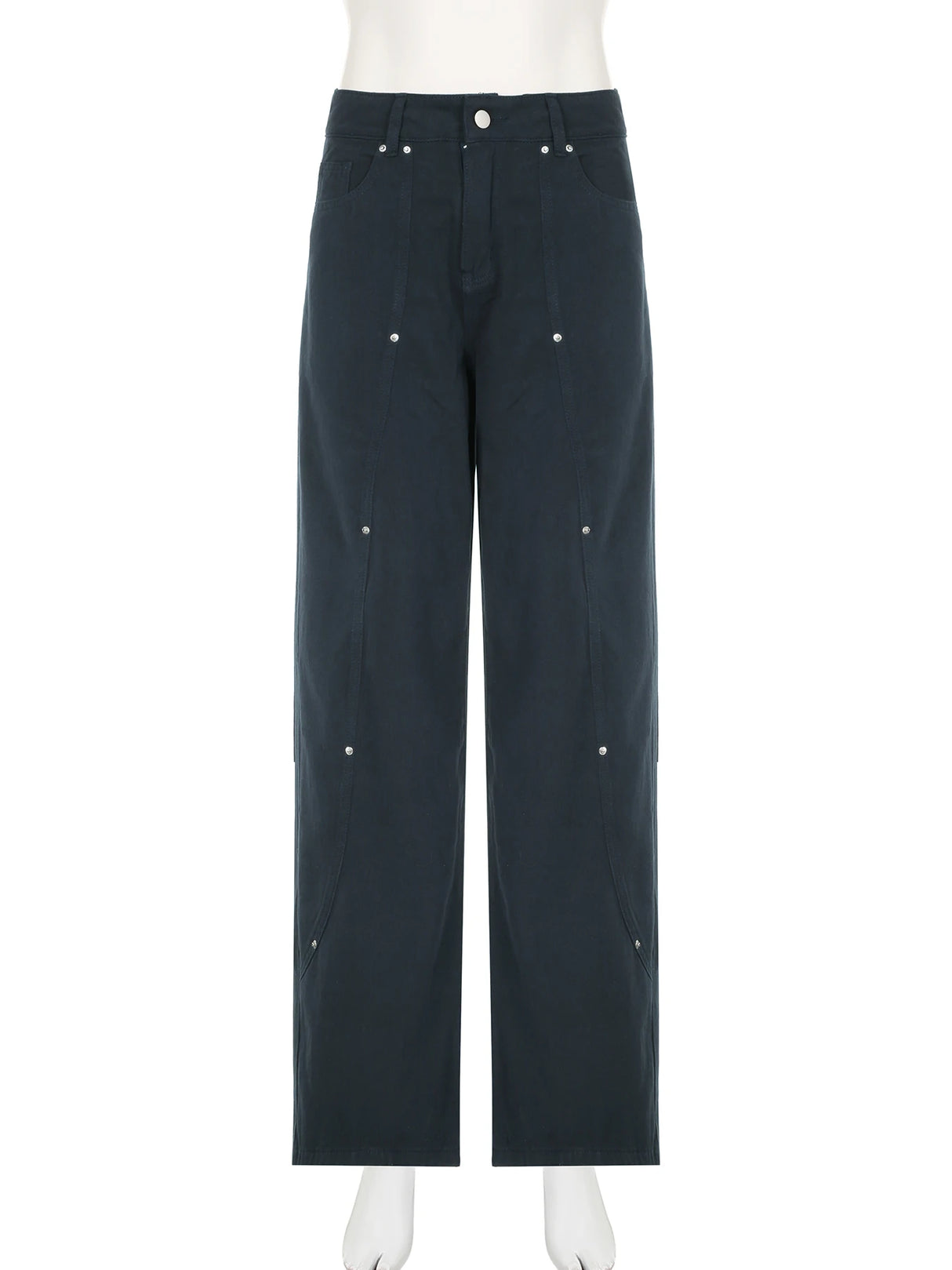 Women Low-Waist Rivet Wide Jeans