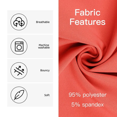 Fabric features of women's hospital scrub suit: breathable, machine washable, bouncy, soft, 95% polyester, 5% spandex.