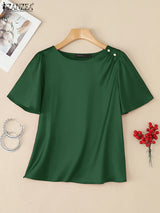 Women Satin Office Short Sleeve Blouse