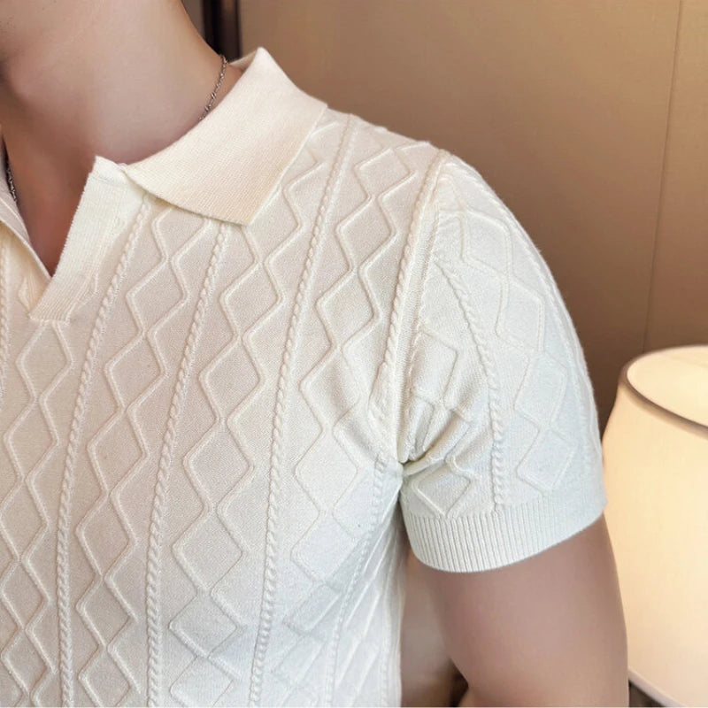 Men Polo Collar Slim Fit Knit Sweater