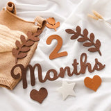 Soft felt baby milestone cards featuring '2 Months' with decorative leaves and hearts, perfect for monthly photo shoots.