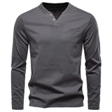 Men Cotton Henley Long Tee
