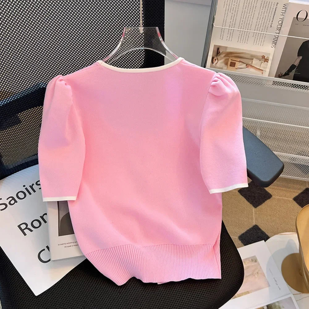 Women Square Neck Knit T-Shirt