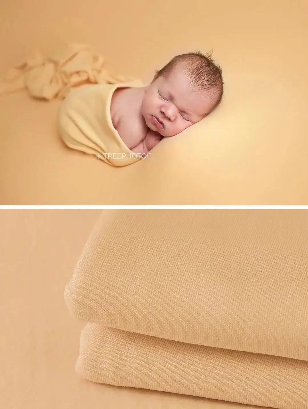 Newborn soft wrap blanket in soft beige, perfect for baby photography and cozy comfort.