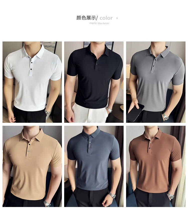 Men Ice Silk Polo Shirt Brown Top