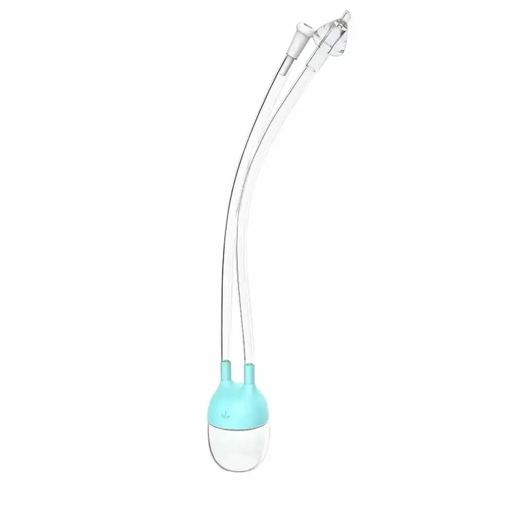 Baby nose cleaner sucker tool in light blue, designed for infants 0-1 years, made of silicone, solid pattern, non-electronic.