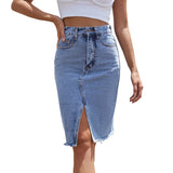 Women Blue Denim Slit Skirt