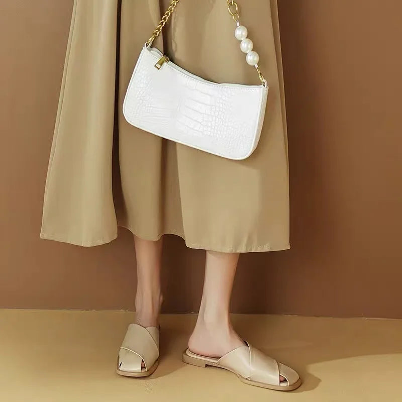 Women Summer Mules – Elegant Square Closed Toe Flats