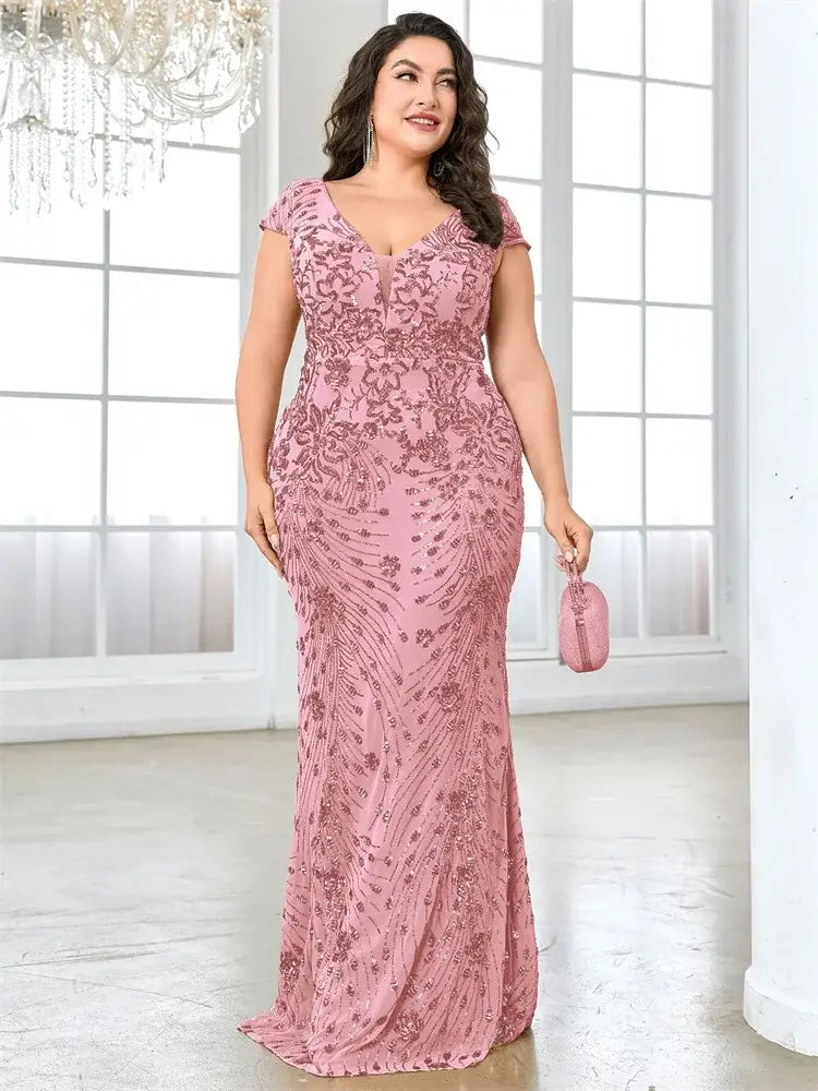 Women Plus Size Mermaid Sequin Formal Prom Dress